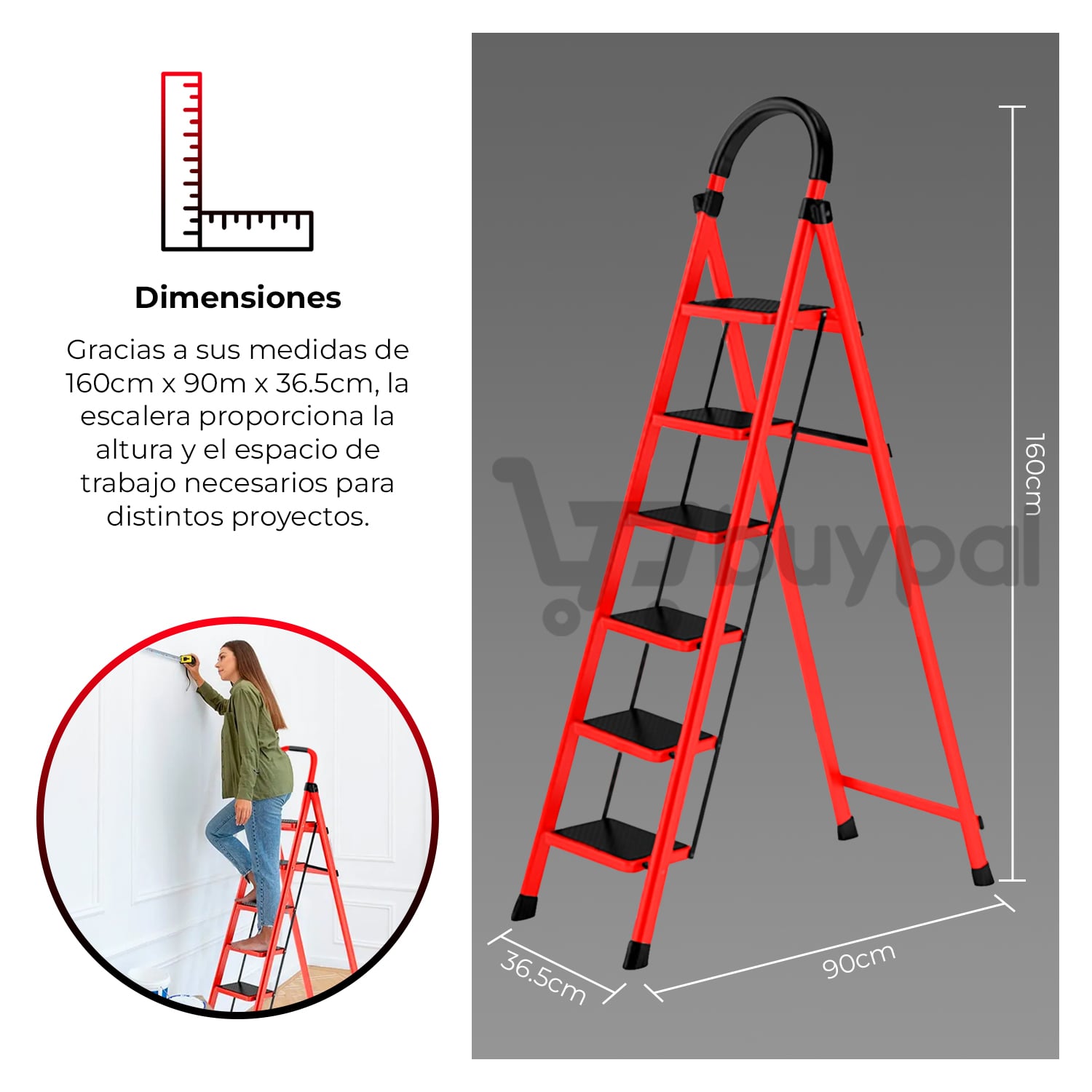 ESCALERA BUYPAL METAL LIGERA Y SEGURA 6 PASOS. - 2