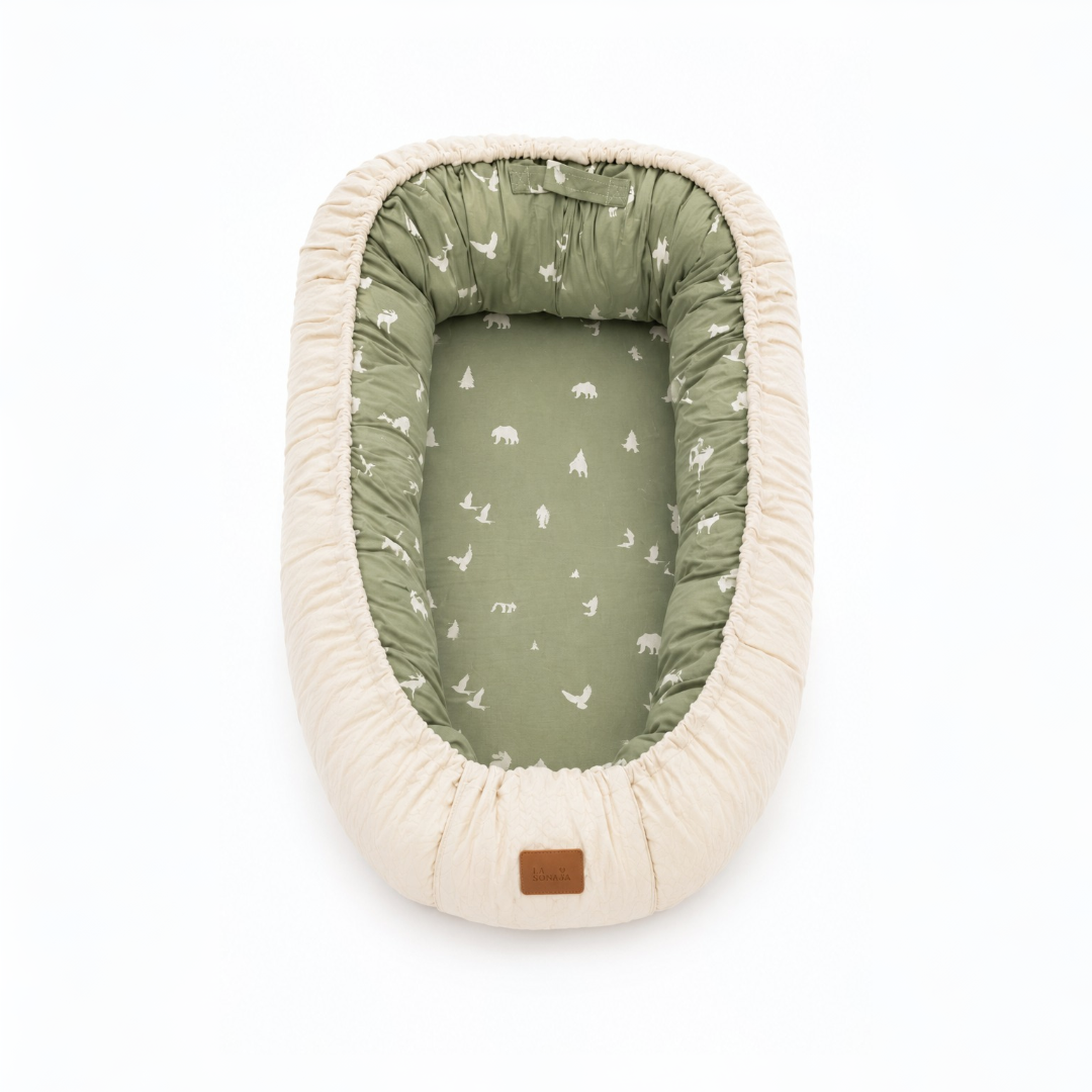 NIDO COLECHO BEBÉ LA SONAJA VERDE OLIVO Y BEIGE - 5
