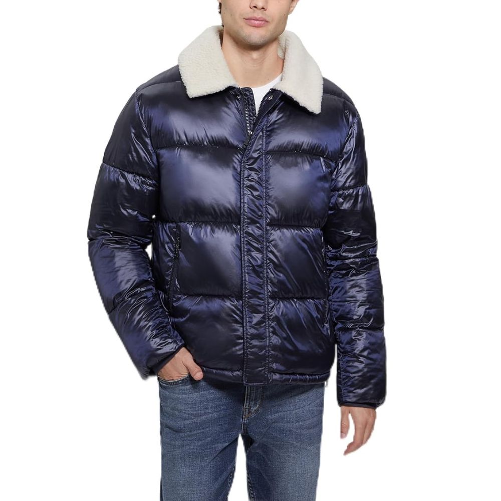 CASACA GUESS PUFFER CUELLO SHERPA - AZUL - 1