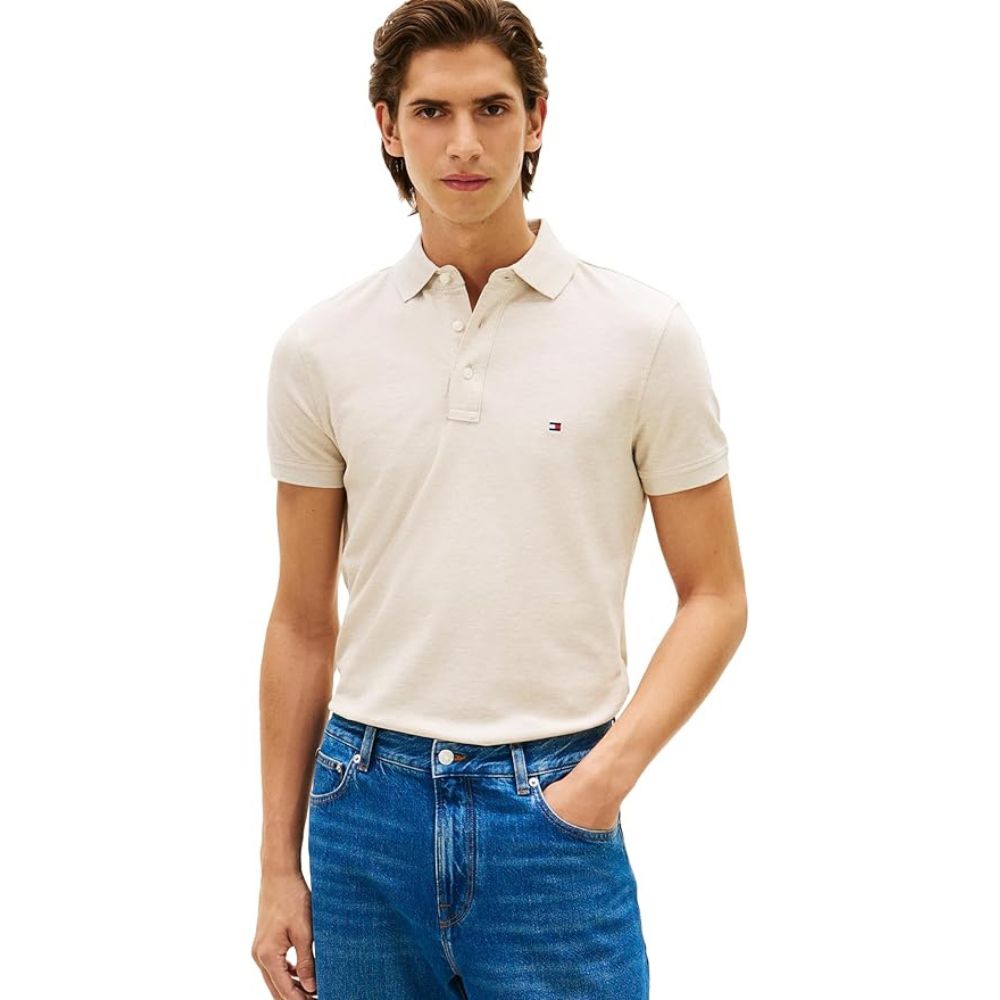 POLO TOMMY HILFIGER PIQUE SLIM FIT ALGODON - BEIGE - 1