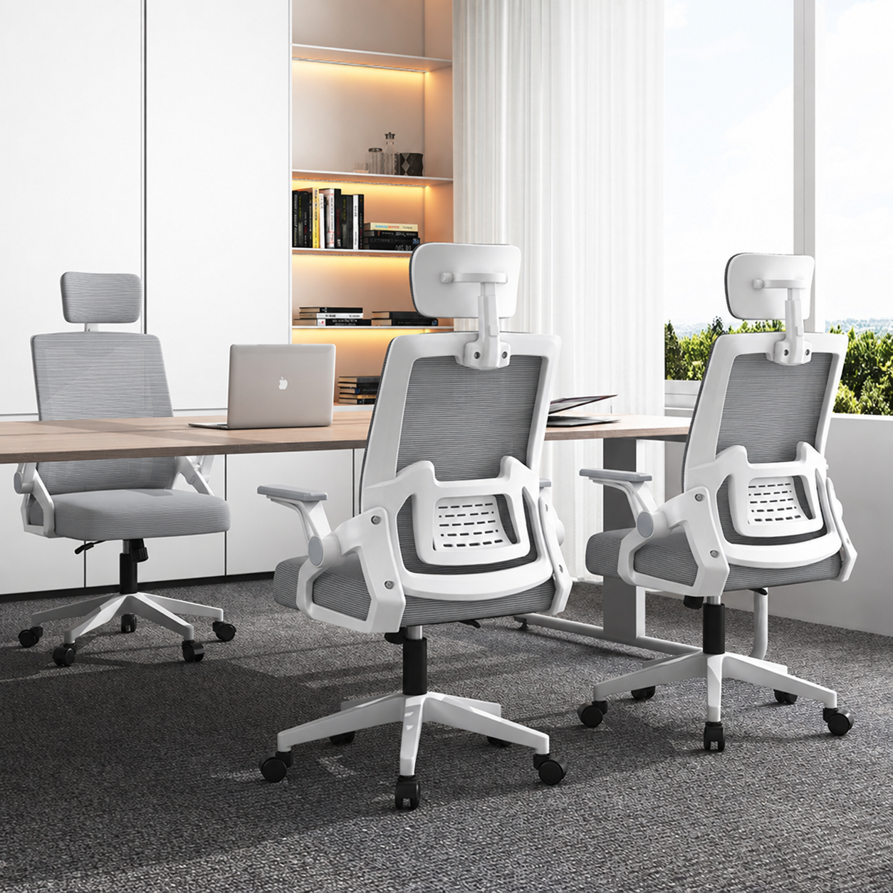 SILLA ERGONOMICA ESCRITORIO OFICINA GIRATORIA SOPORTE LUMBAR - GRIS - 2