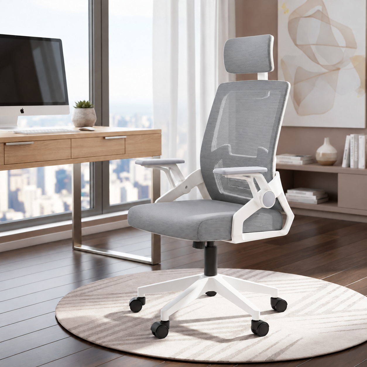 SILLA ERGONOMICA ESCRITORIO OFICINA GIRATORIA SOPORTE LUMBAR - GRIS - 4