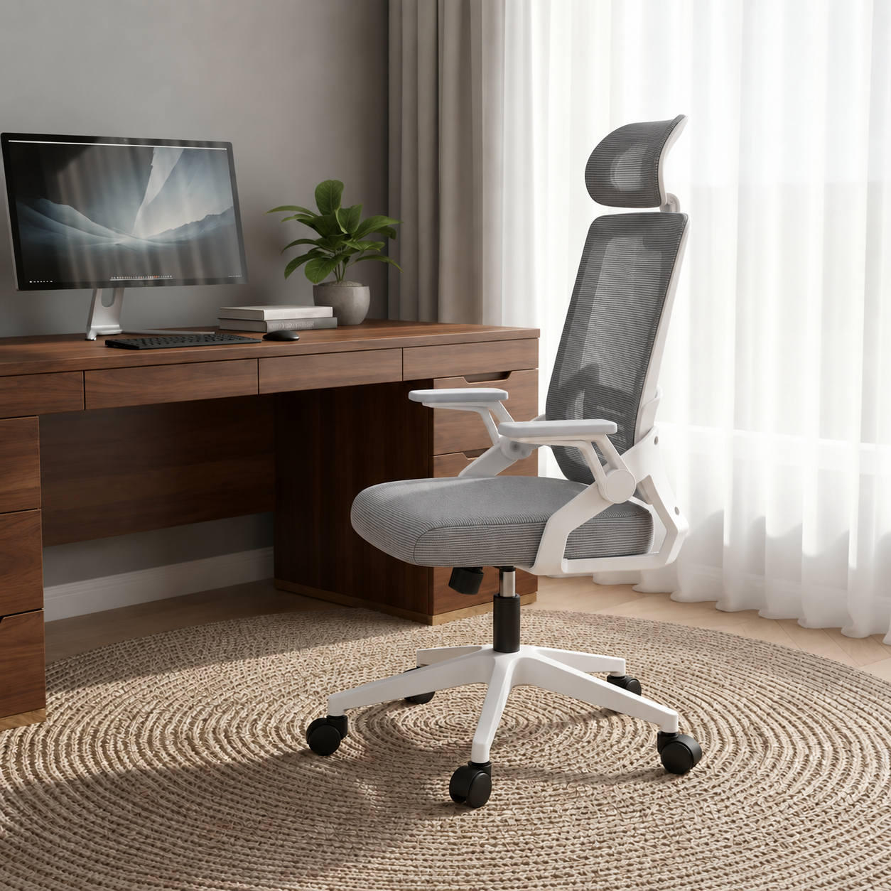 SILLA ERGONOMICA ESCRITORIO OFICINA GIRATORIA SOPORTE LUMBAR - GRIS - 7