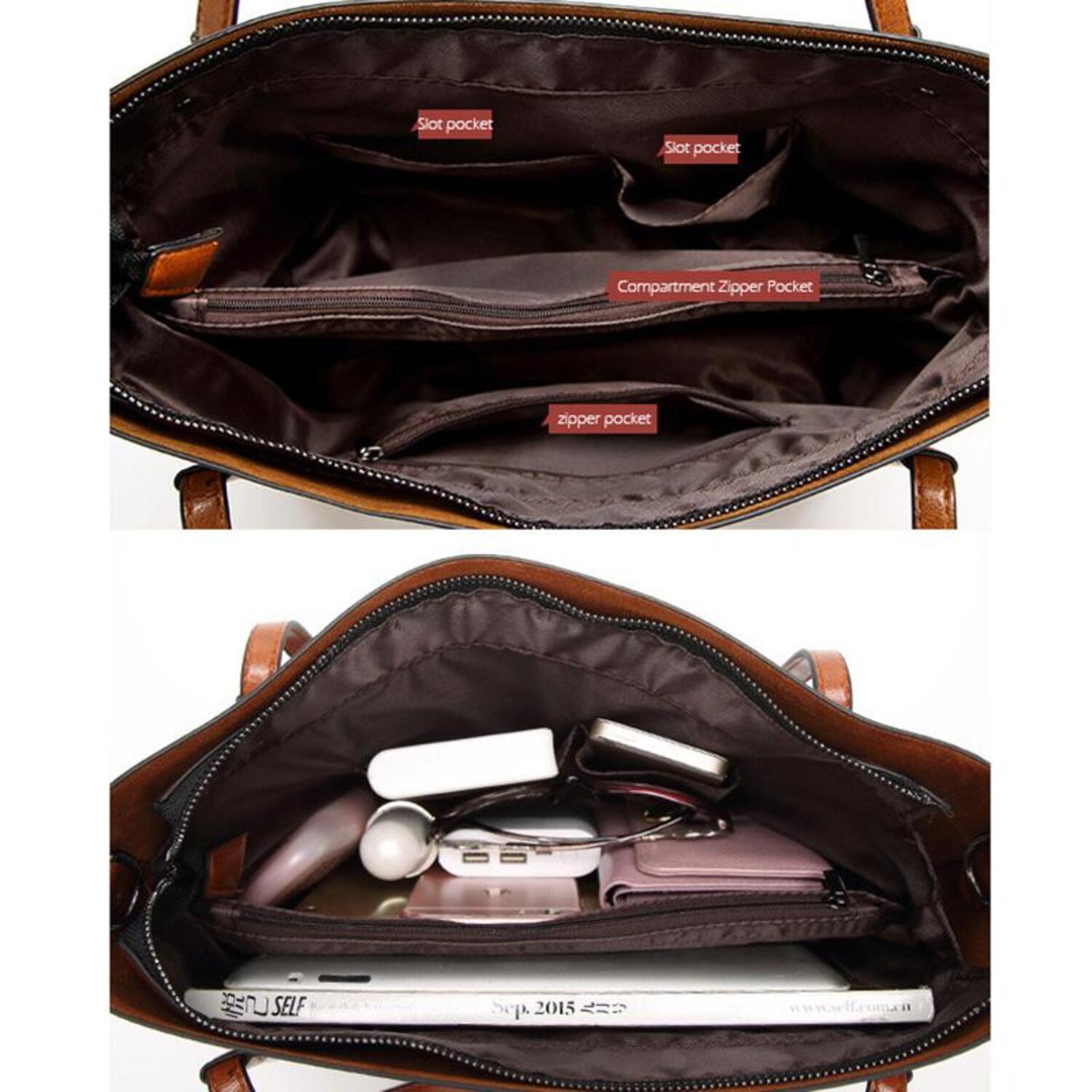 BOLSO ELEGANTE DE LUJO PARA DAMA MODERNO PORTATIL CARTERA CUERO - NEGRO - 3