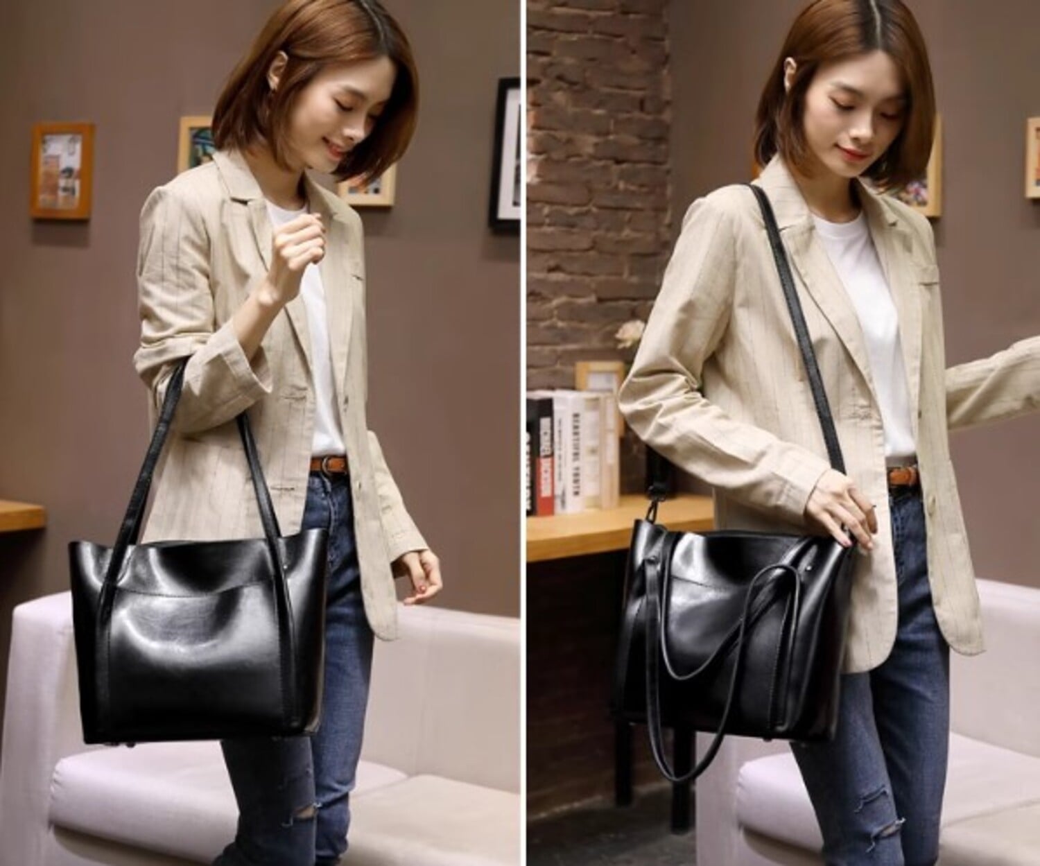 BOLSO ELEGANTE DE LUJO PARA DAMA MODERNO PORTATIL CARTERA CUERO - NEGRO - 4