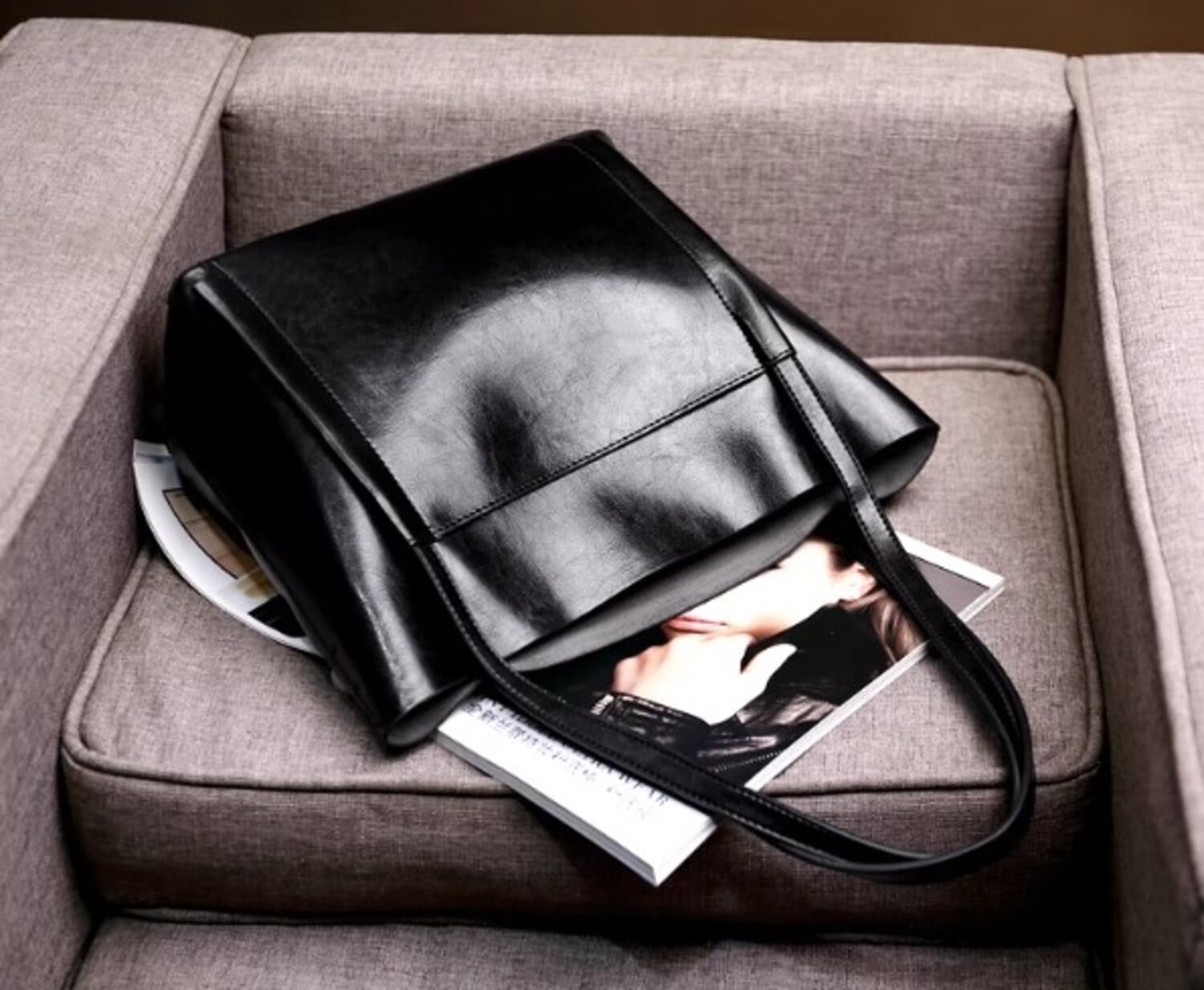 BOLSO ELEGANTE DE LUJO PARA DAMA MODERNO PORTATIL CARTERA CUERO - NEGRO - 5