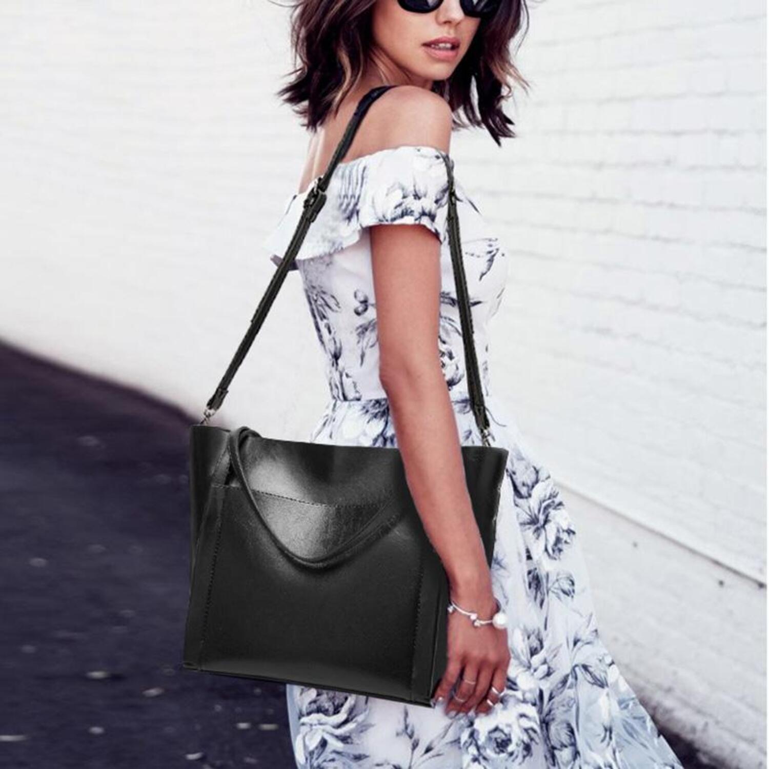 BOLSO ELEGANTE DE LUJO PARA DAMA MODERNO PORTATIL CARTERA CUERO - NEGRO - 6