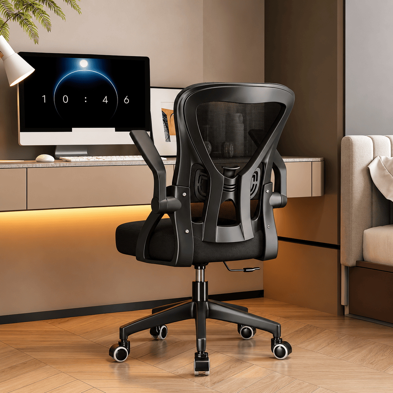 SILLA DE OFICINA ERGONÓMICA REPOSABRAZOS SOPORTE LUMBAR TRABAJO OFICINA MALLA - 5