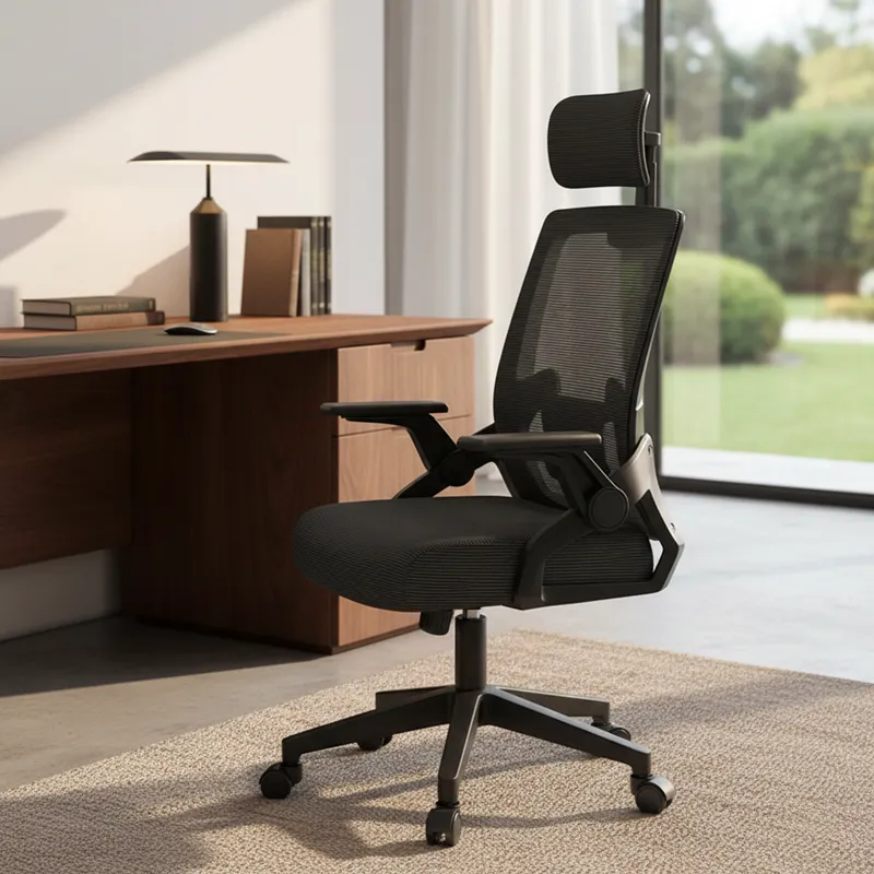 SILLA ERGONÓMICA ESCRITORIO OFICINA GIRATORIOA SOPORTE LUMBAR NEGRA - 4