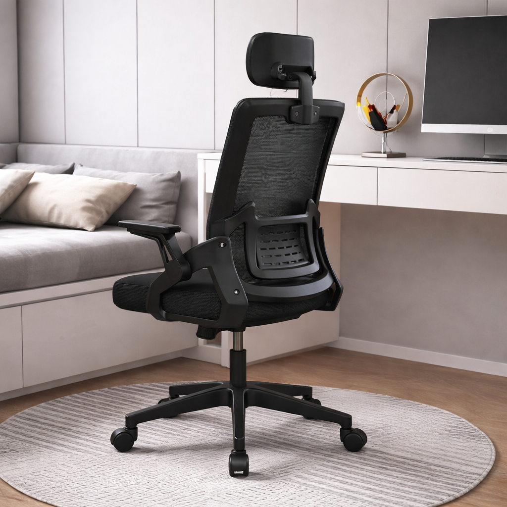 SILLA ERGONÓMICA ESCRITORIO OFICINA GIRATORIOA SOPORTE LUMBAR NEGRA - 6