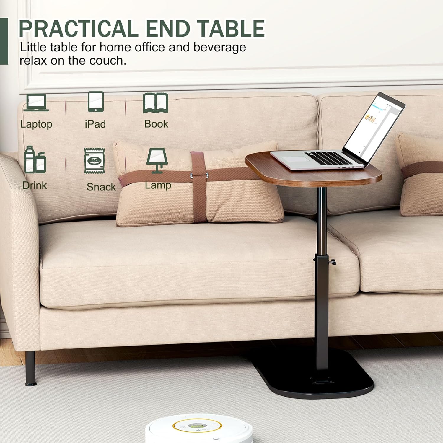 MESA AUXILIAR FORMA DE C ALTURA AJUSTABLE GIRATORIA 360° MODERNA REGULABLE - 2