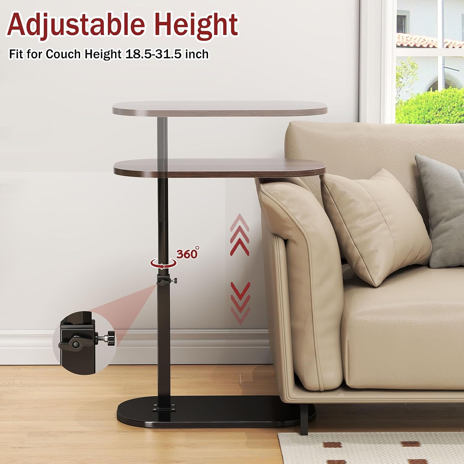 MESA AUXILIAR FORMA DE C ALTURA AJUSTABLE GIRATORIA 360° MODERNA REGULABLE - 4