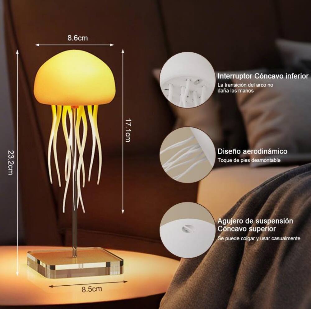 LÁMPARA MEDUSA INTELIGENTE RGB CON BASE TRANSPARENTE LUZ AMBIENTAL NOCTURNA RECARGABLE USB - 1