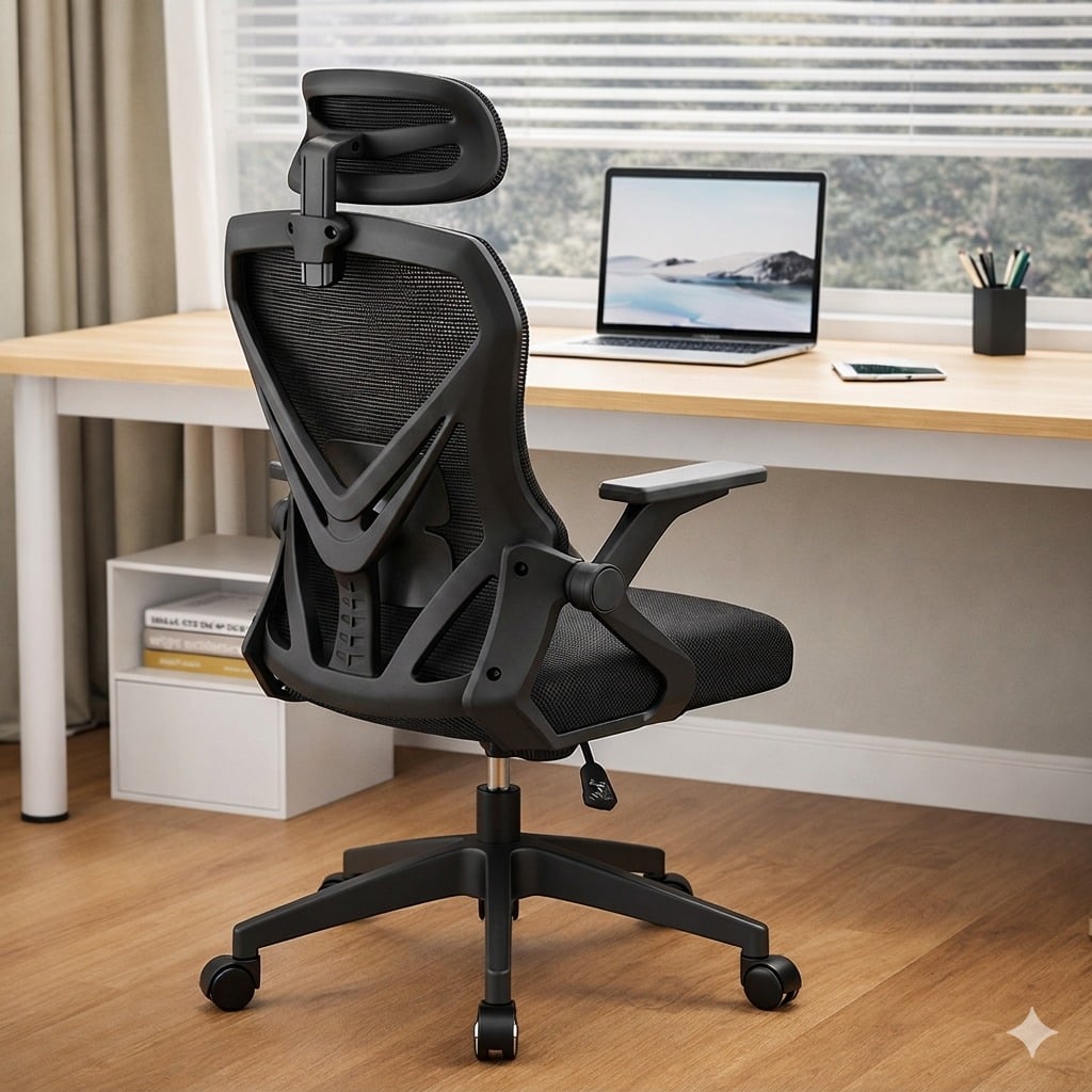 SILLA ERGONÓMICA DE OFICINA MALLA CON APOYACABEZA SOPORTE LUMBAR GIRATORIA AJUSTABLE - 1