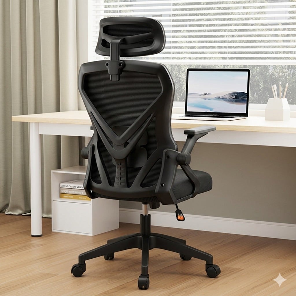 SILLA ERGONÓMICA DE OFICINA MALLA CON APOYACABEZA SOPORTE LUMBAR GIRATORIA AJUSTABLE - 3