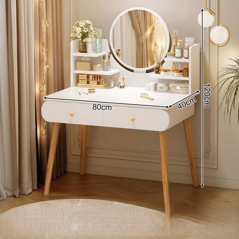 TOCADOR DE MAQUILLAJE CON ESPEJO LED 2 CAJONES MESA DE TOCADOR MODERNA - 7