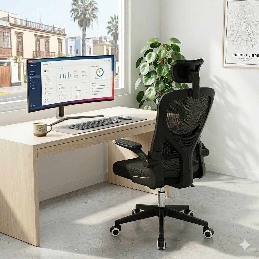 SILLA ERGONÓMICA PARA OFICINA ESCRITORIO SOPORTE LUMBAR AJUSTABLE GIRATORIA - 1