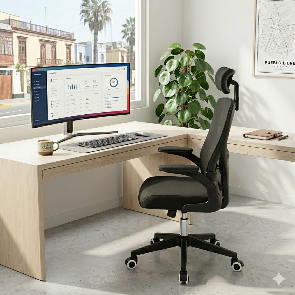 SILLA ERGONÓMICA PARA OFICINA ESCRITORIO SOPORTE LUMBAR AJUSTABLE GIRATORIA - 6