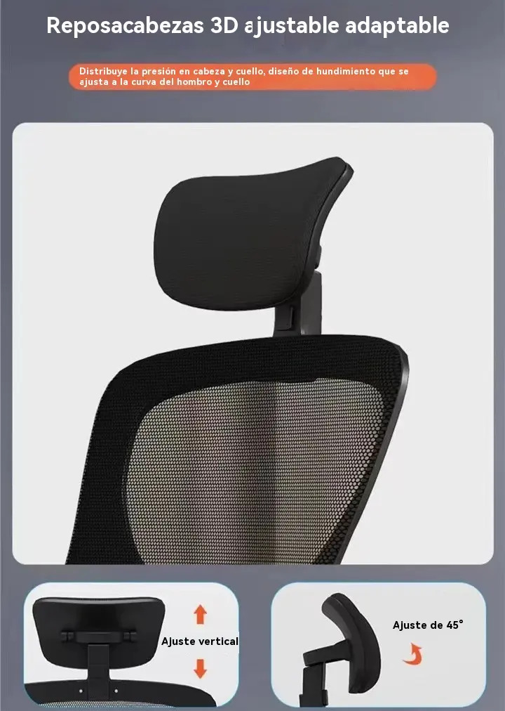 SILLA ERGONÓMICA PARA OFICINA ESCRITORIO SOPORTE LUMBAR AJUSTABLE GIRATORIA - 7