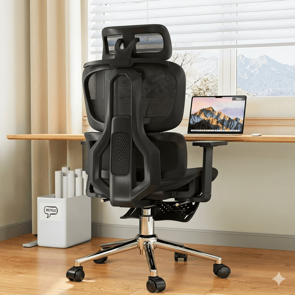 SILLA ERGONÓMICA RECLINABLE PARA OFICINA CON SOPORTE LUMBAR Y REPOSACABEZAS AJUSTABLE - 1