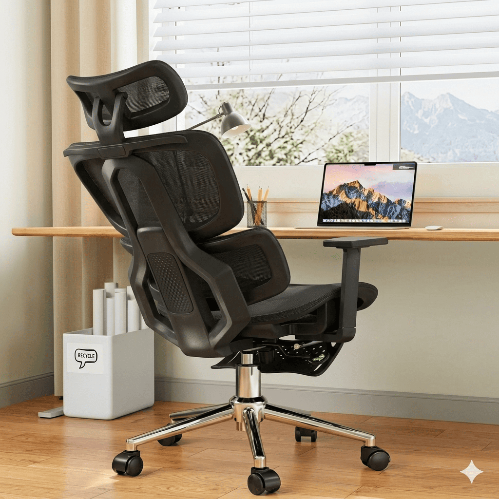 SILLA ERGONÓMICA RECLINABLE PARA OFICINA CON SOPORTE LUMBAR Y REPOSACABEZAS AJUSTABLE - 4