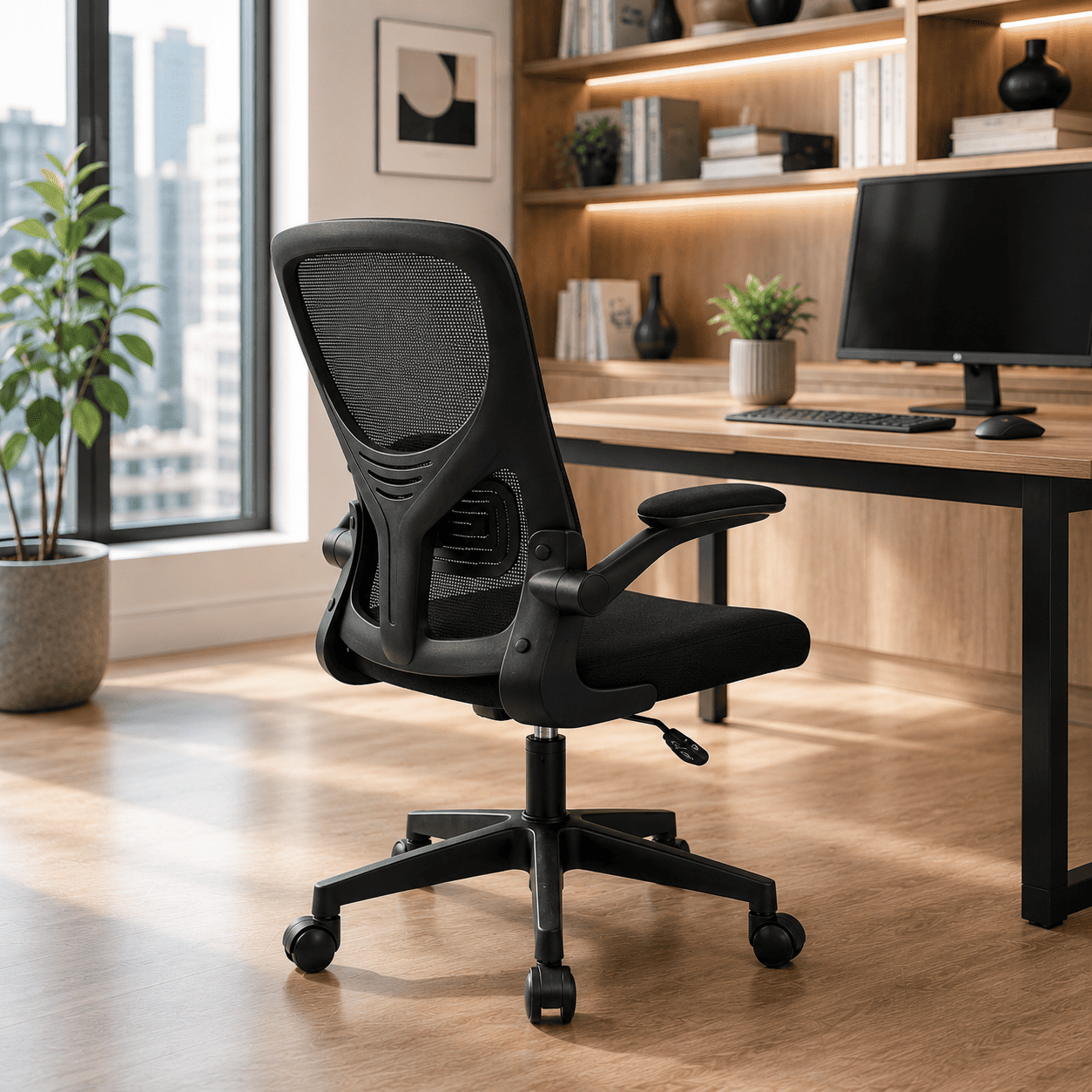 SILLA ERGONÓMICA DE OFICINA CON RESPALDO DE MALLA GIRATORIA AJUSTABLE NEGRA - 5