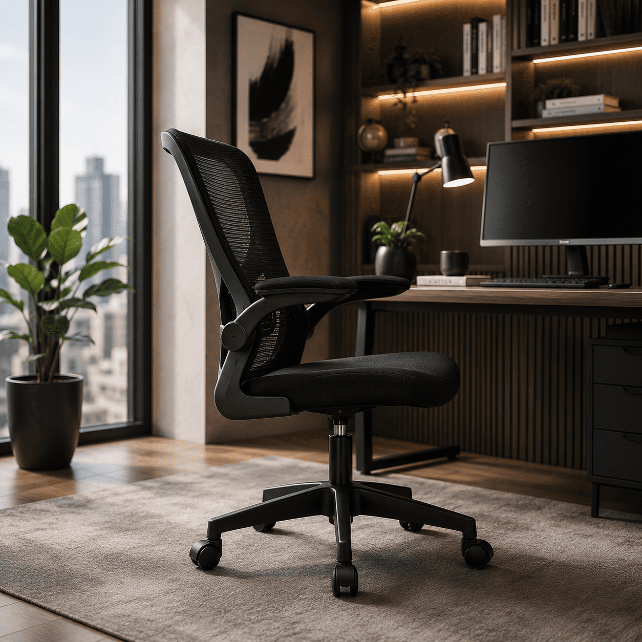 SILLA ERGONÓMICA DE OFICINA CON RESPALDO DE MALLA GIRATORIA AJUSTABLE NEGRA - 6