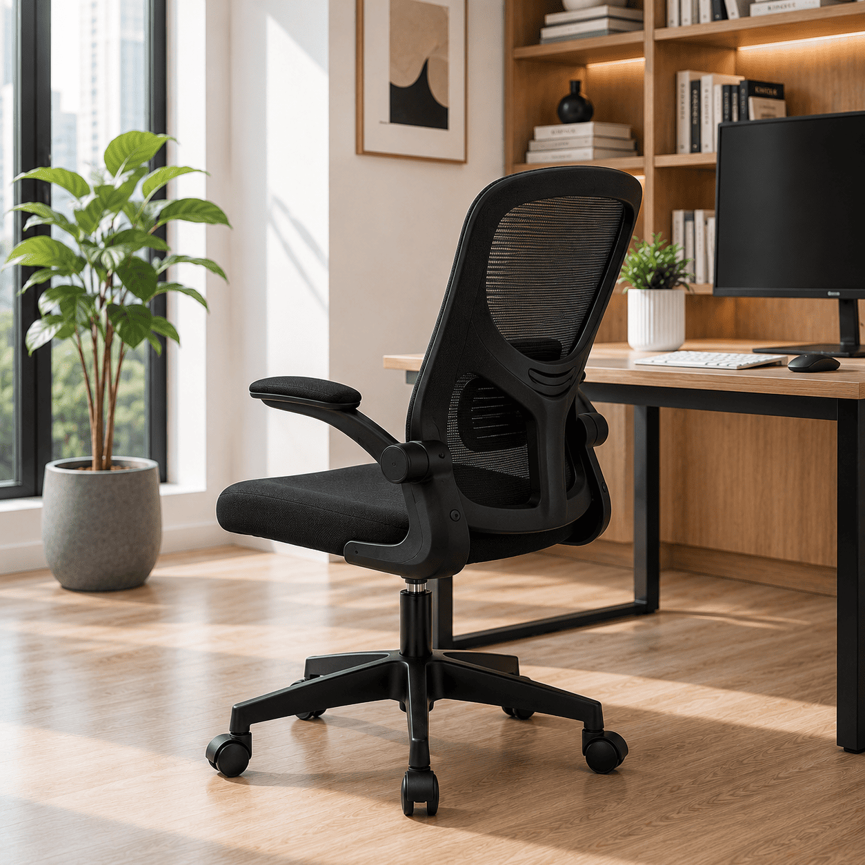 SILLA ERGONÓMICA DE OFICINA CON RESPALDO DE MALLA GIRATORIA AJUSTABLE NEGRA - 7