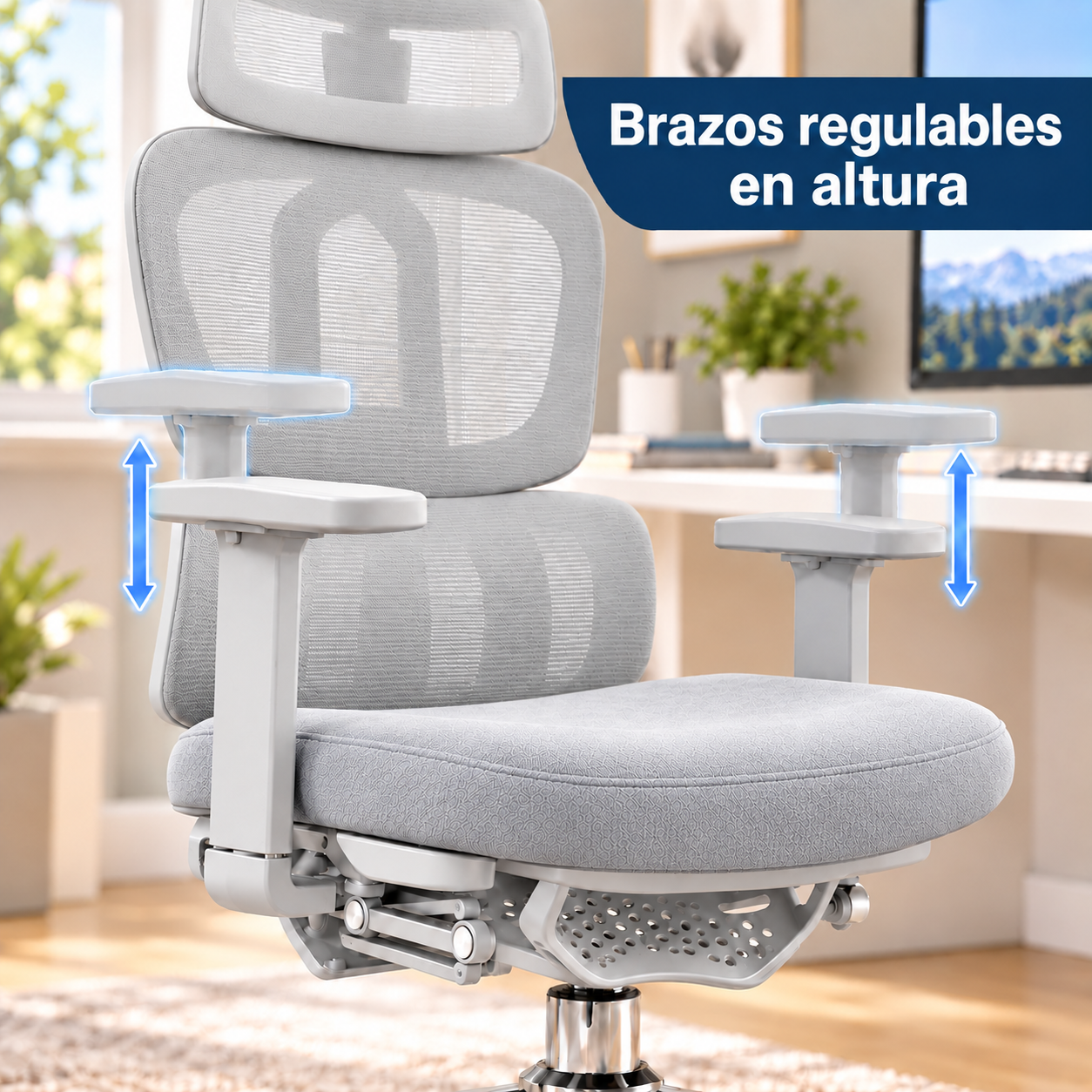 SILLA ERGONÓMICA RECLINABLE PARA OFICINA CON SOPORTE LUMBAR Y REPOSACABEZAS AJUSTABLE GRIS - 5