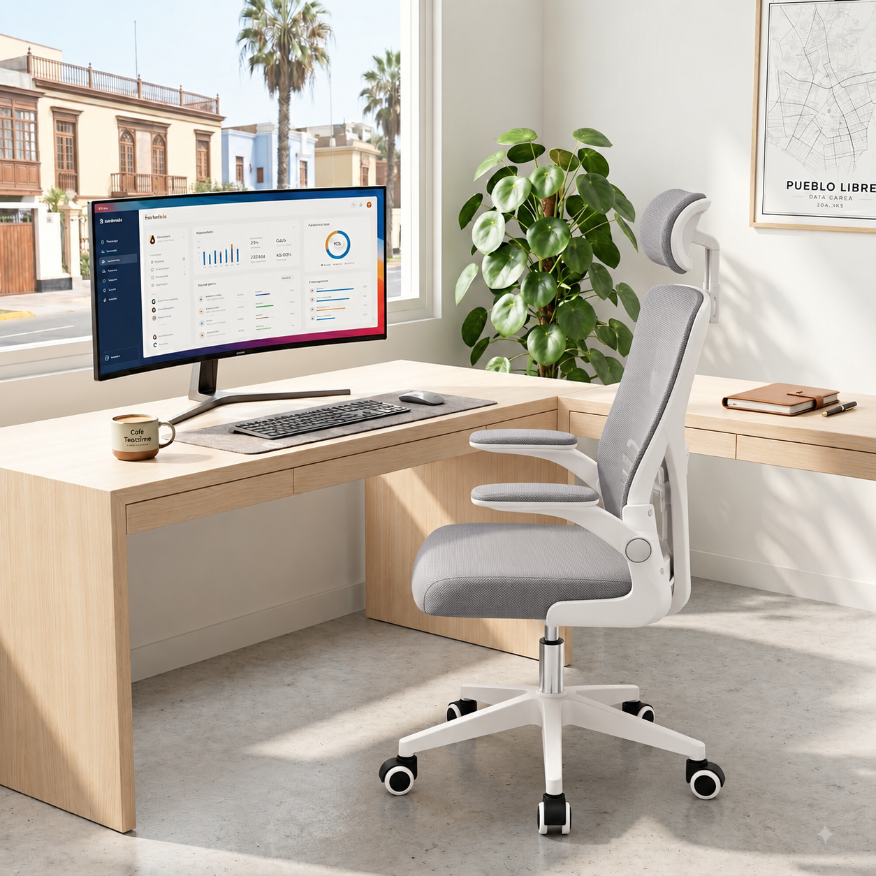 SILLA ERGONÓMICA PARA OFICINA ESCRITORIO REPOSACABEZAS SOPORTE LUMBAR AJUSTABLE GIRATORIA - BLANCO - 5