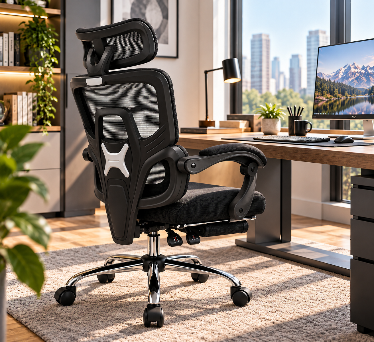 SILLA ERGONOMICA DE ESCRITORIO OFICINA MALLA T30 PRO CONFORT LUMBAR ADAPTATIVO Y RECLINABLE - NEGRO - 4