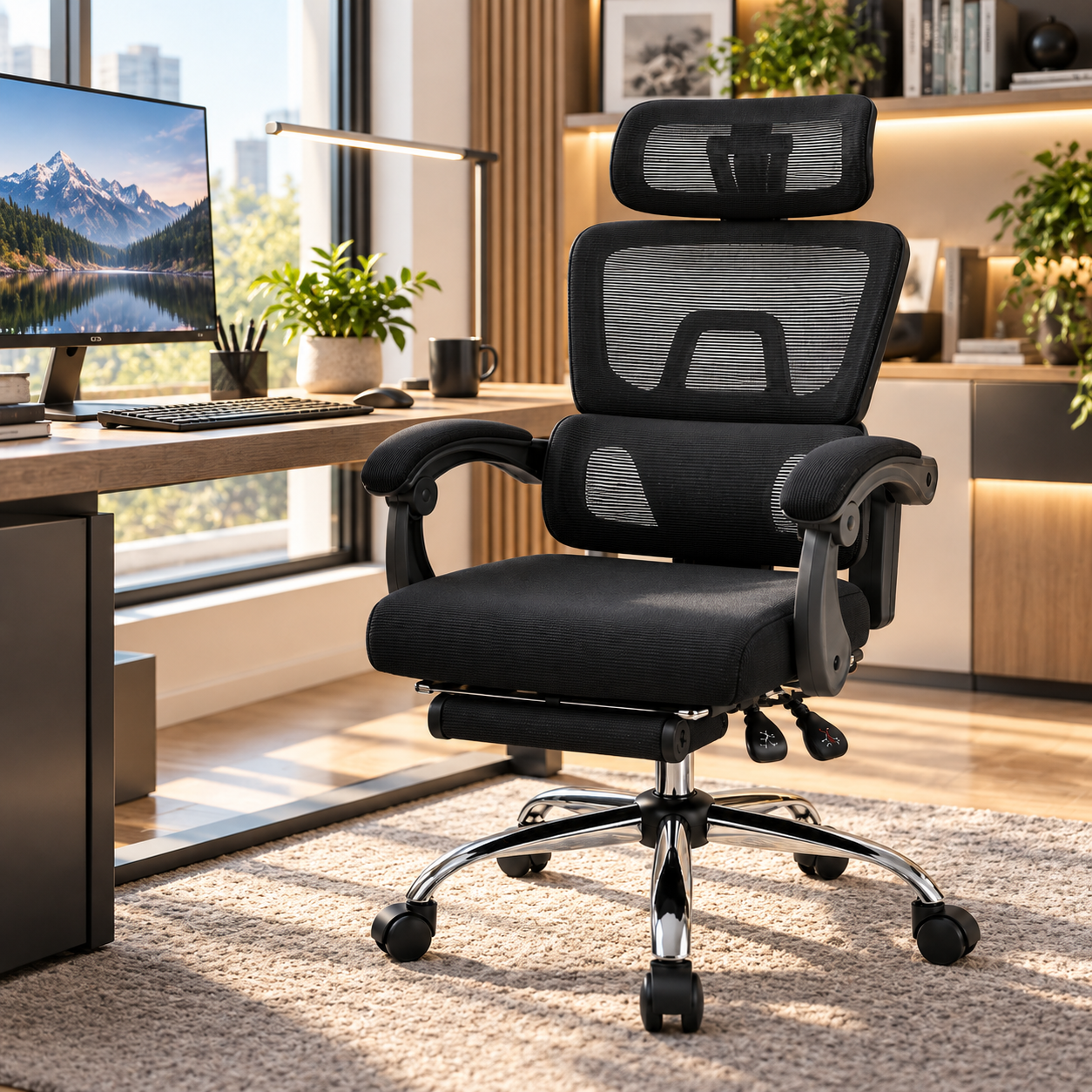 SILLA ERGONOMICA DE ESCRITORIO OFICINA MALLA T30 PRO CONFORT LUMBAR ADAPTATIVO Y RECLINABLE - NEGRO - 5