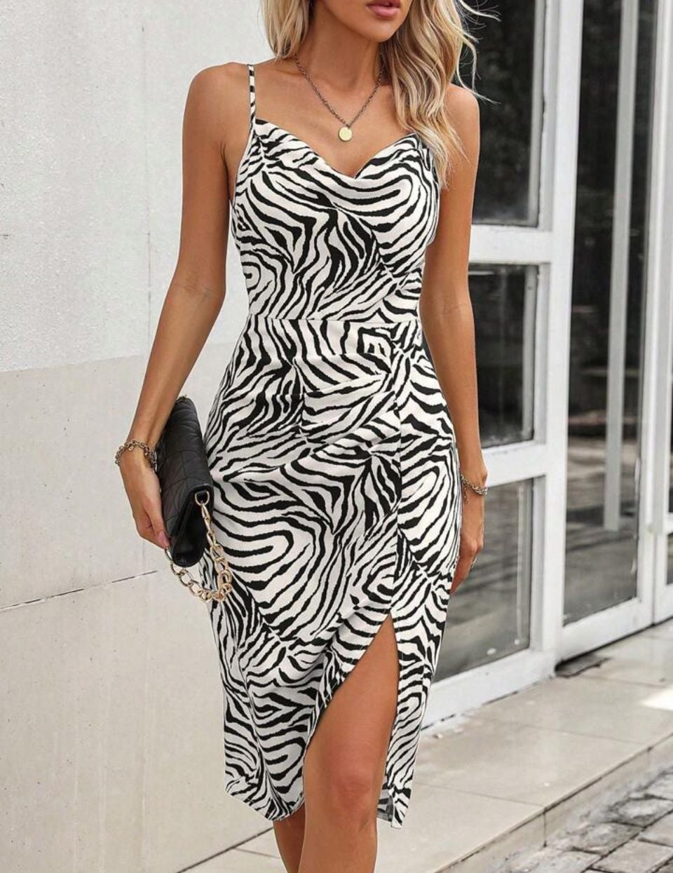 VESTIDO CEBRA CREMA LARGO - 1
