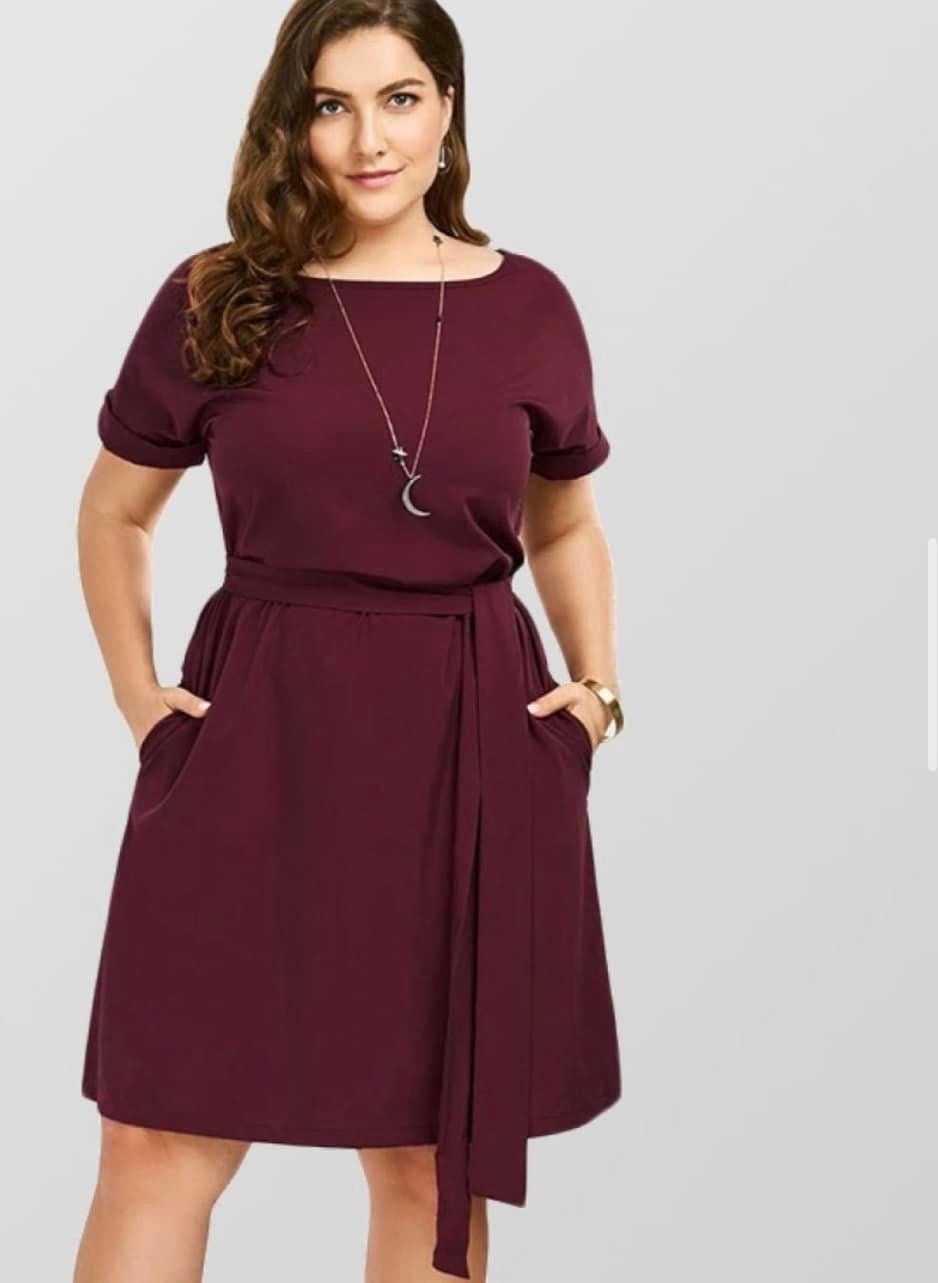 VESTIDO ROJO VINO CON LAZO - 1