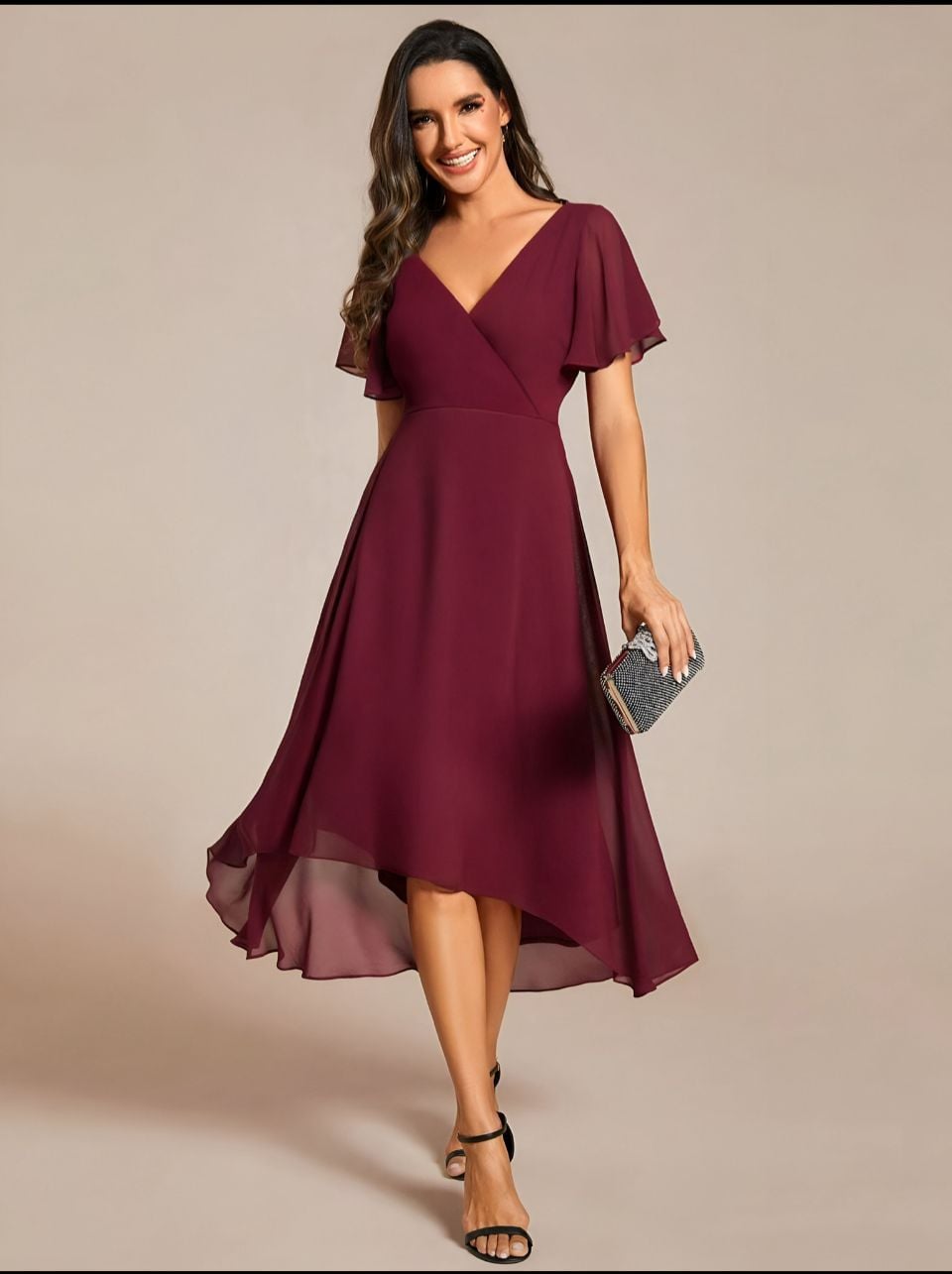 VESTIDO LARGO VINO GASA - 1