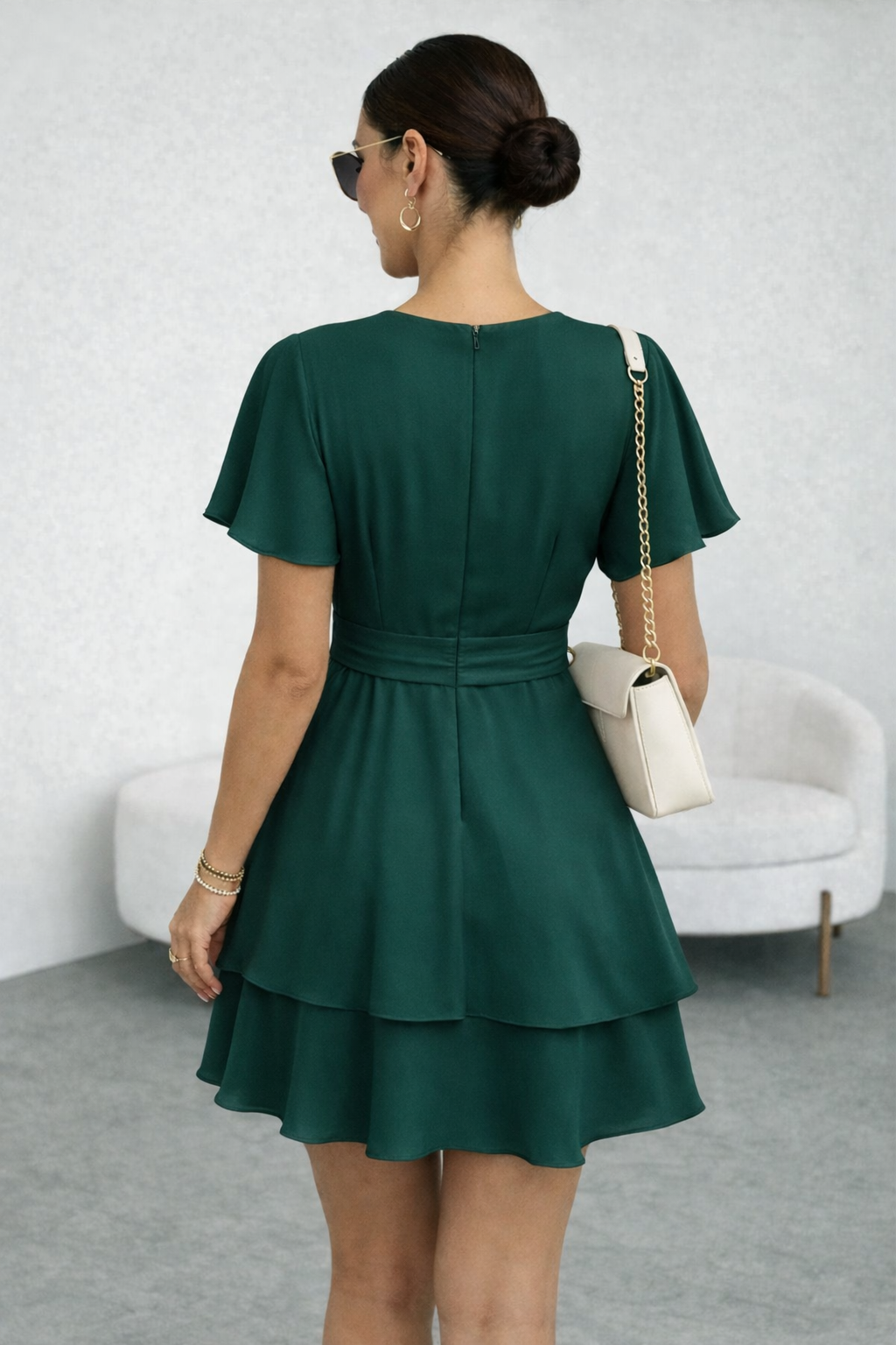 VESTIDO GASA VERDE CON LAZO - 4