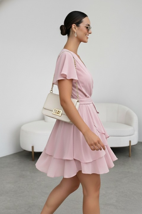 VESTIDO GASA PALO ROSA CON LAZO - 3