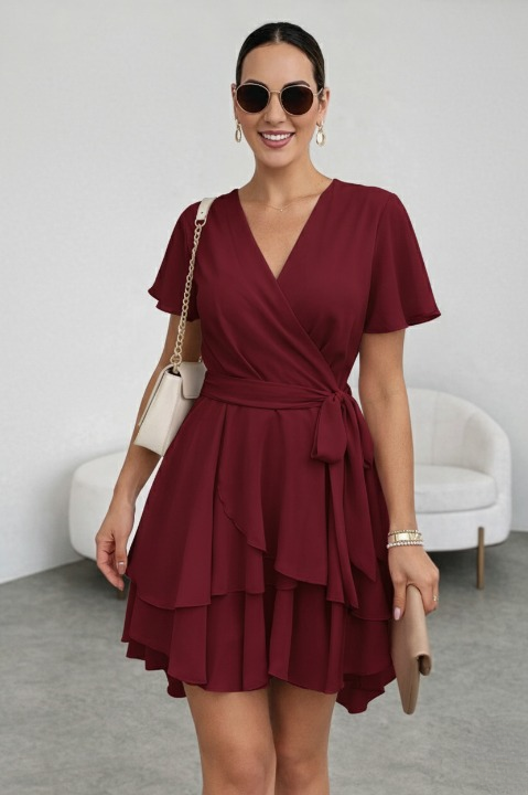 VESTIDO GASA VINO CON LAZO - 1