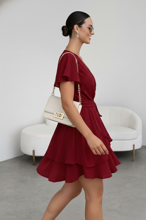 VESTIDO GASA VINO CON LAZO - 3