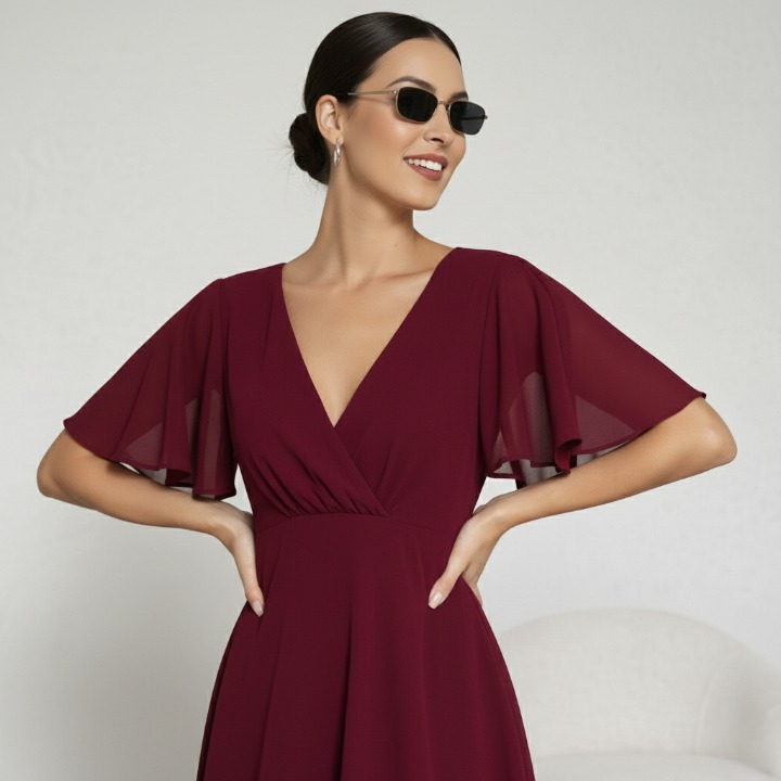 VESTIDO GASA CLÁSICO ROJO VINO - 2