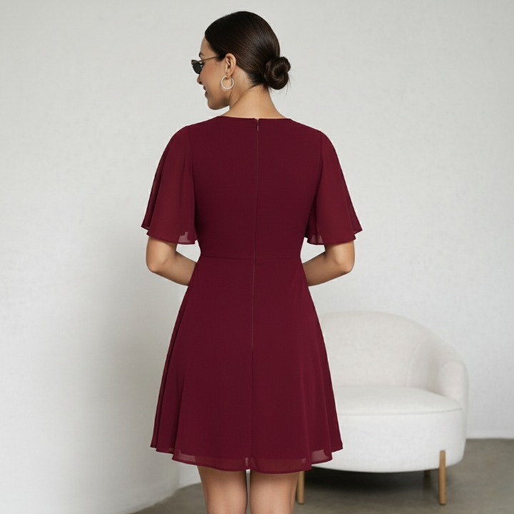 VESTIDO GASA CLÁSICO ROJO VINO - 4