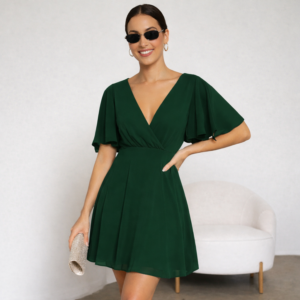 VESTIDO GASA CLÁSICO VERDE - 1
