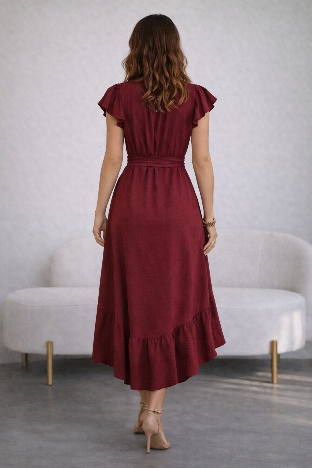 VESTIDO VIENA LARGO ROJO VINO PARA DAMA - 4