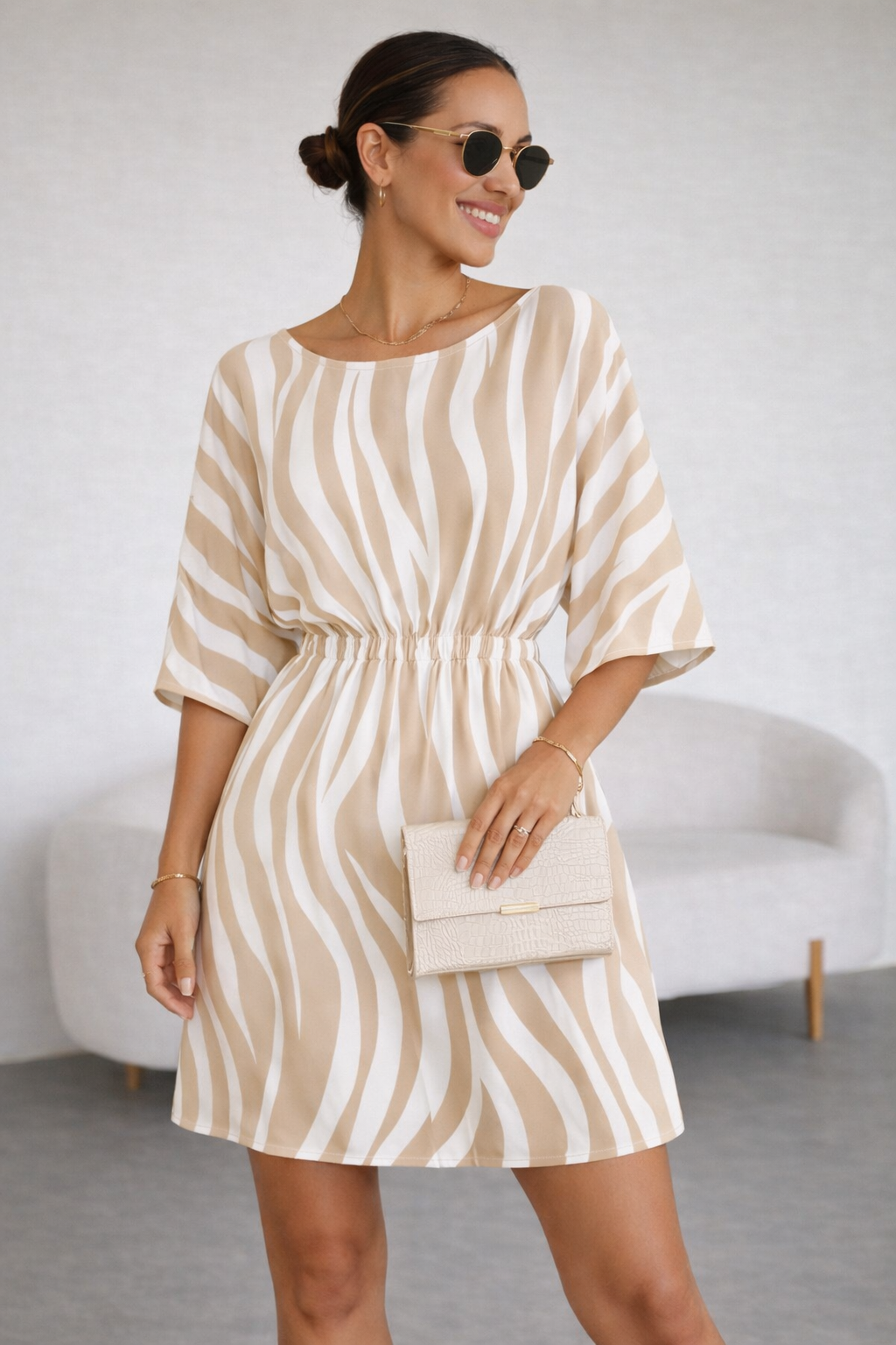 VESTIDO RAYAS BEIGE - 1