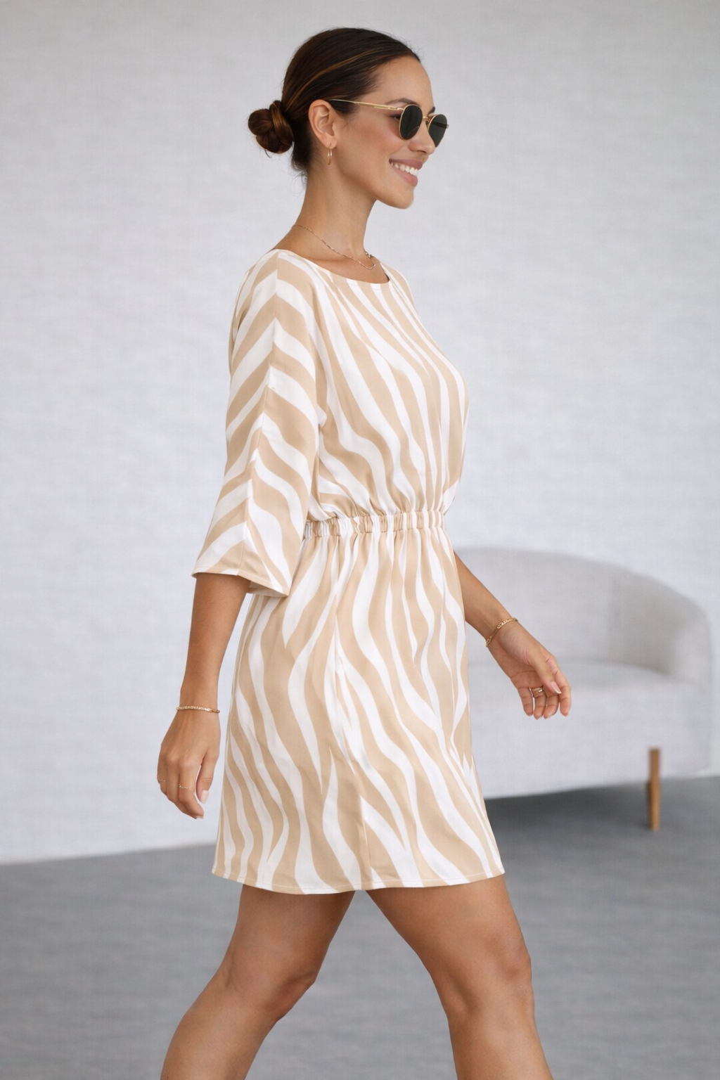VESTIDO RAYAS BEIGE - 3