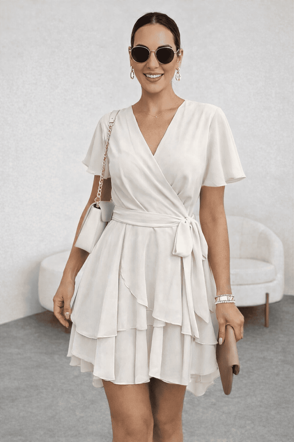 VESTIDO GASA CON LAZO PERLA - 1