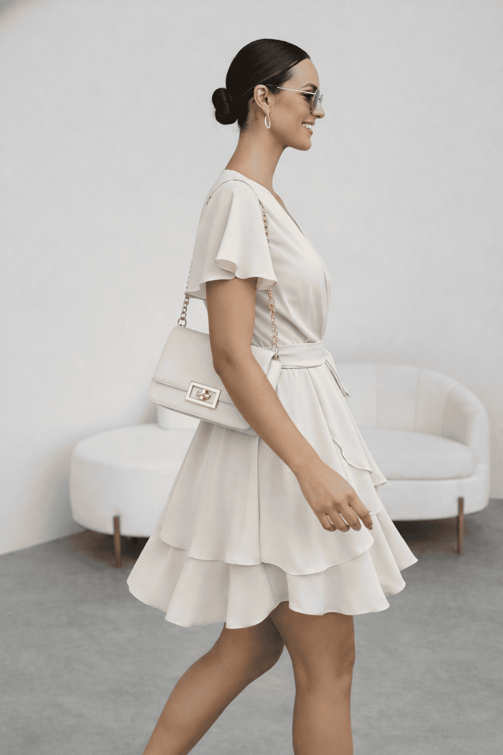 VESTIDO GASA CON LAZO PERLA - 3