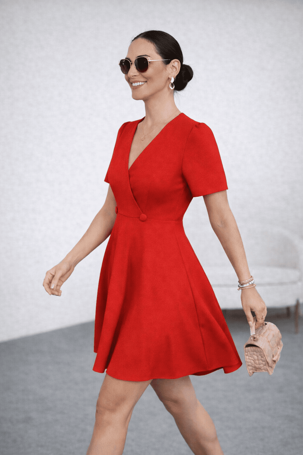 VESTIDO COCTEL CON BOTONES ROJO - 3