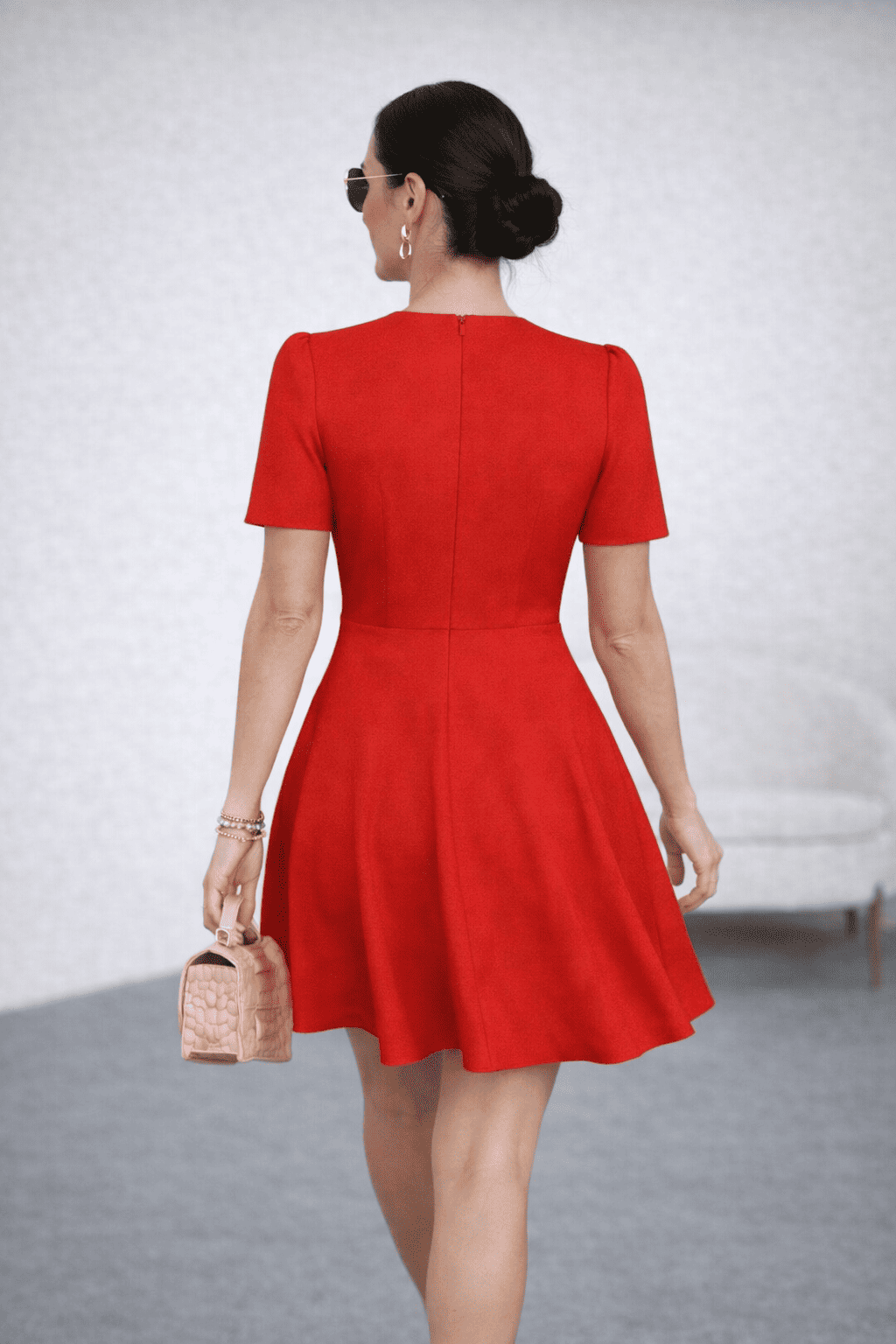 VESTIDO COCTEL CON BOTONES ROJO - 4