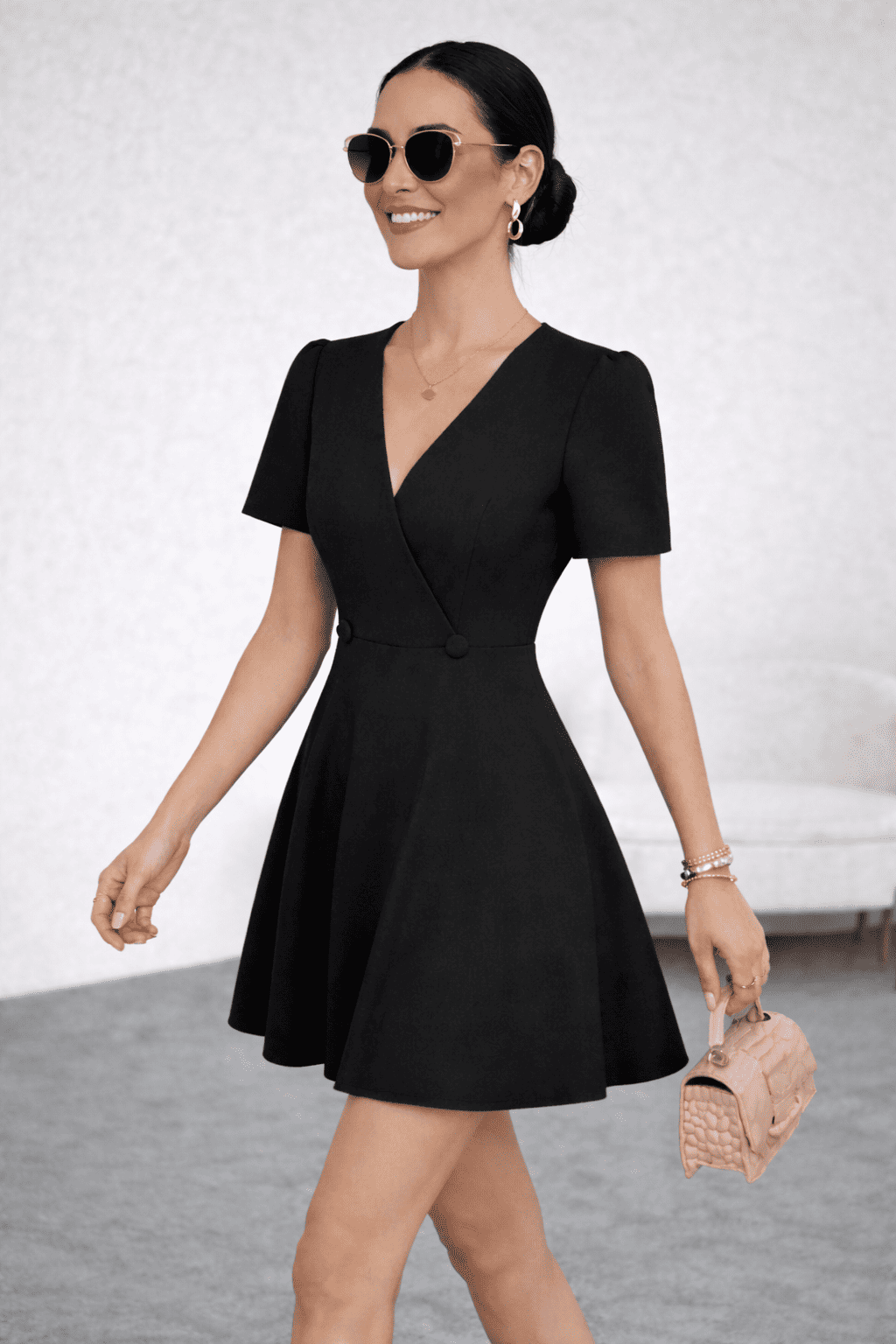 VESTIDO CÓCTEL CON BOTONES NEGRO - 3